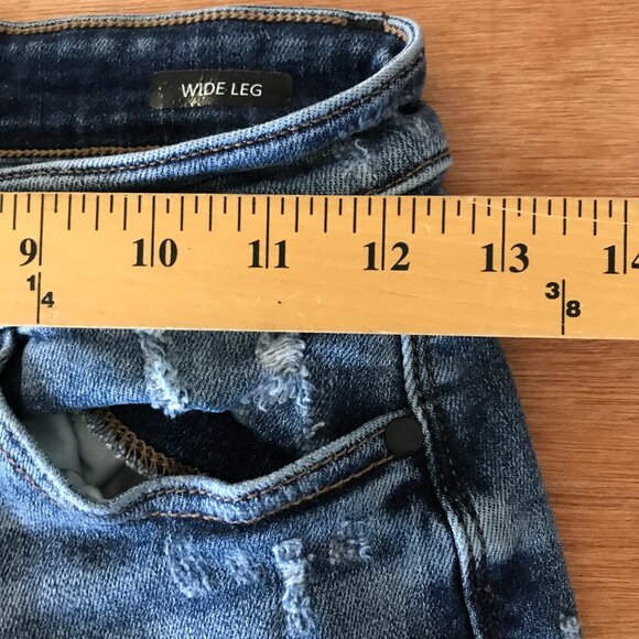 Judy Blue Wide Leg Jean Women 1/25 Blue Button Fly Distressed Mid Rise Stretch - Picture 10 of 14